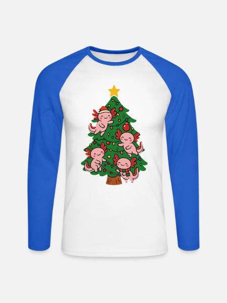 Axolotl schmücken Weihnachtsbaum - Unisex Baseballshirt langarm - Weiß/Royalblau