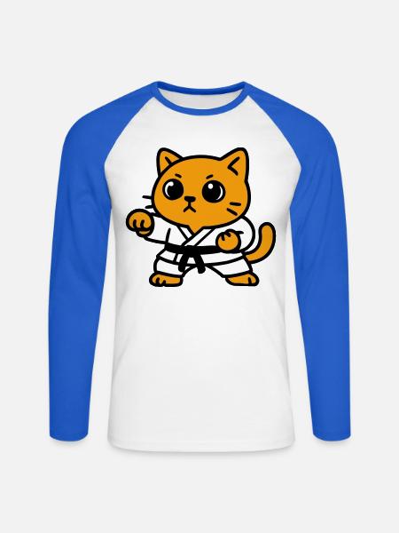 Cat fighter in karate suit - Unisex Long Sleeve Baseball T-Shirt - white/royal blue