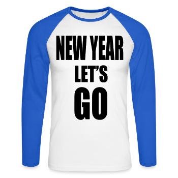 Nouvel An Lâche-PRISE - Slogan de motivation - T-shirt baseball manches longues Homme - blanc/bleu royal - Devant - Nik (191cm)