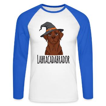 Labracadabrador witch hat design - Unisex Long Sleeve Baseball T-Shirt - white/royal blue - Front - Nik (191cm)