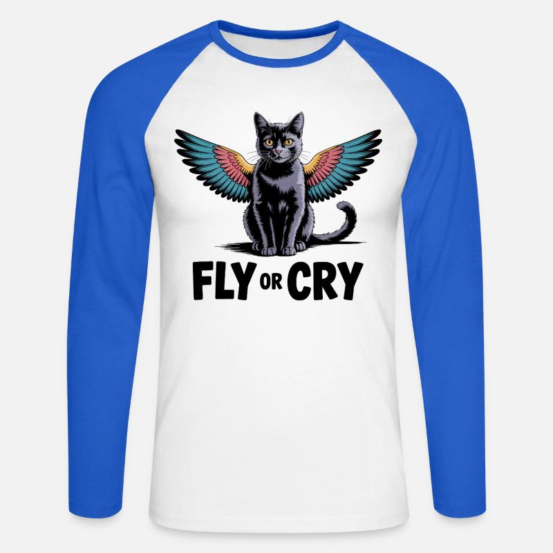 Fliege oder rufe Katze - Unisex Baseballshirt langarm - Weiß/Royalblau
