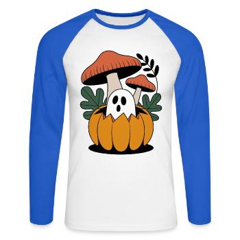 Kürbis Blumen Herbst Wald Natur Halloween - Unisex Baseballshirt langarm - Weiß/Royalblau - Vorne - Nik (191cm)