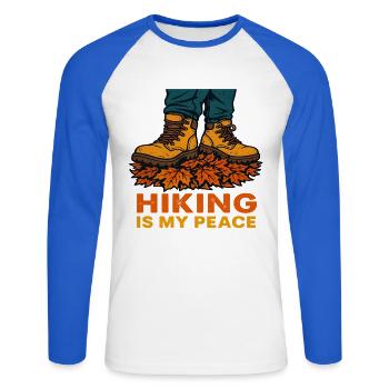 Wandern Hiking Is My Peace Herbst Herbstblättern - Unisex Baseballshirt langarm - Weiß/Royalblau - Vorne - Nik (191cm)