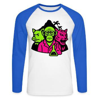 Île étrange - T-shirt baseball manches longues Homme - blanc/bleu royal - Devant - Nik (191cm)