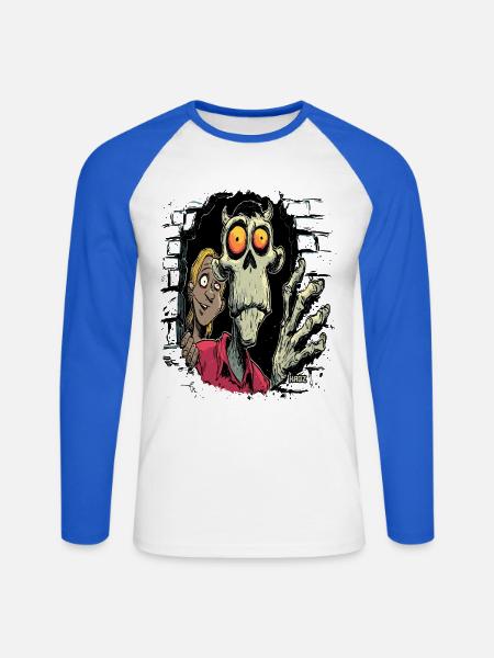 Skelett und Freund Comic-Horror - Unisex Baseballshirt langarm - Weiß/Royalblau