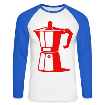 Coffee Pot Illustration for Cafe Lovers - Unisex Long Sleeve Baseball T-Shirt - white/royal blue - Front - Nik (191cm)