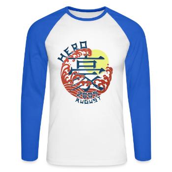 Japan Hero since August 2005 Geburtstaggeschenk - Unisex Baseballshirt langarm - Weiß/Royalblau - Vorne - Nik (191cm)