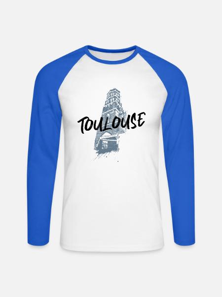 Illustration monochrom Toulouse Saint-Nicolas - Unisex Baseballshirt langarm - Weiß/Royalblau