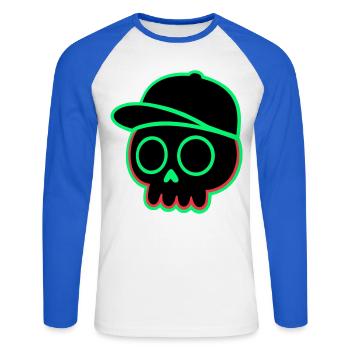 Neon Schädel Cap - Unisex Baseballshirt langarm - Weiß/Royalblau - Vorne - Nik (191cm)