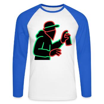 Pulvérisateur de graffitis au néon Silhouette - T-shirt baseball manches longues Homme - blanc/bleu royal - Devant - Nik (191cm)