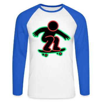 Neon Skateboarder Linienkunst - Unisex Baseballshirt langarm - Weiß/Royalblau - Vorne - Nik (191cm)