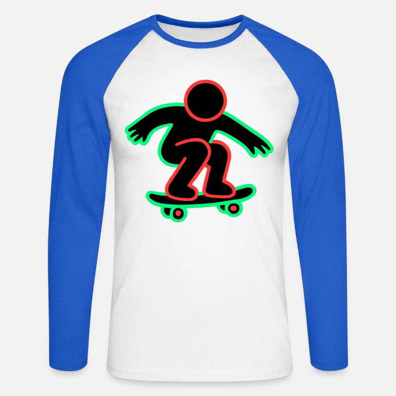 Neon Skateboarder Linienkunst - Unisex Baseballshirt langarm - Weiß/Royalblau