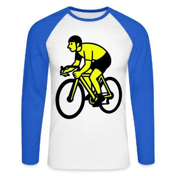 Roue néon silhouette cycliste - T-shirt baseball manches longues Homme - blanc/bleu royal - Devant - Nik (191cm)