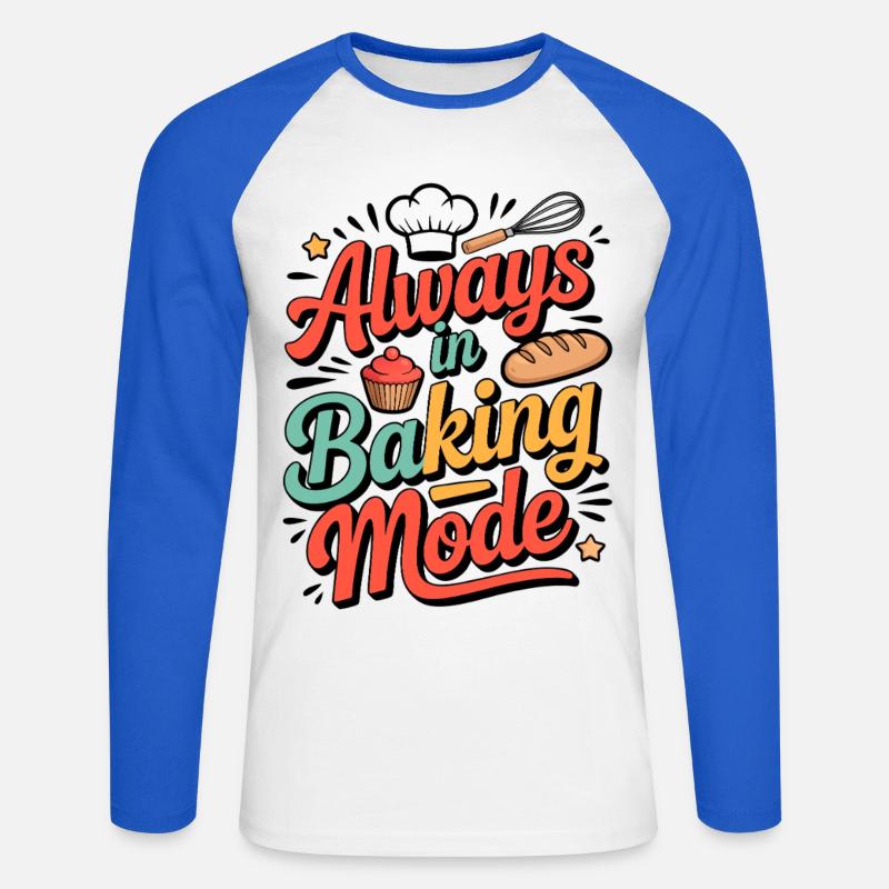 Immer im Backmodus – Backfreude Design - Unisex Baseballshirt langarm - Weiß/Royalblau