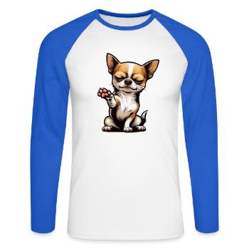 Parlez au propriétaire de Paw Chihuahua Chihuahua - T-shirt baseball manches longues Homme - blanc/bleu royal - Devant - Nik (191cm)