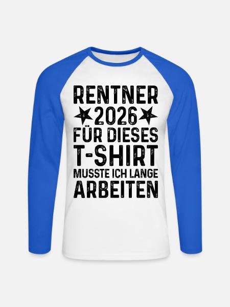 Rentner 2026 TShirt Grunge Rente Sprüche Ruhestand - Unisex Baseballshirt langarm - Weiß/Royalblau