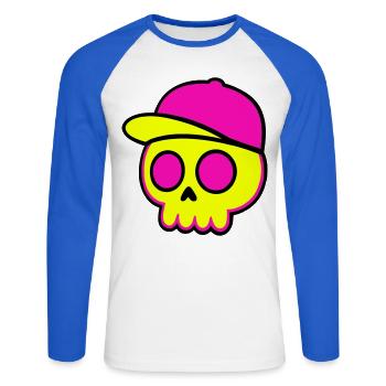 Neon Skull Cap Design - Unisex Long Sleeve Baseball T-Shirt - white/royal blue - Front - Nik (191cm)