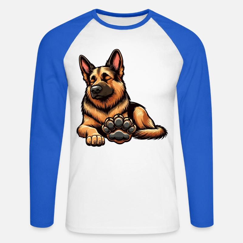 Deutscher Schäferhund Schäferhunde Schäferhunde - Unisex Baseballshirt langarm - Weiß/Royalblau