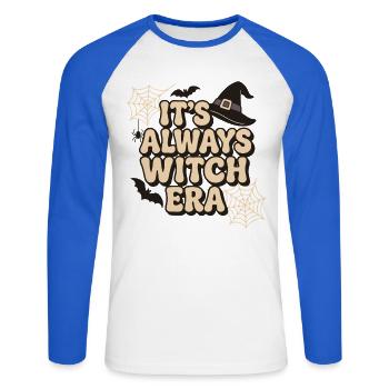 C’est toujours l’époque des sorcières drôle Halloween - T-shirt baseball manches longues Homme - blanc/bleu royal - Devant - Nik (191cm)