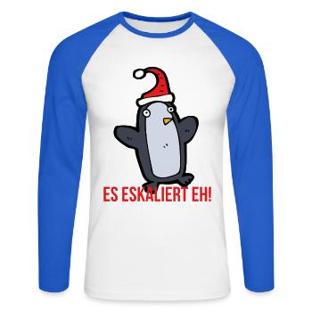 It's escalating anyway! - Unisex Long Sleeve Baseball T-Shirt - white/royal blue - Front - Nik (191cm)