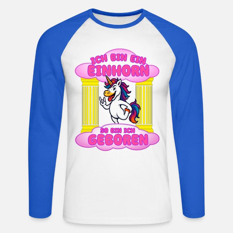 Ich bin Einhorn Geburt - Unisex Baseballshirt langarm - Weiß/Royalblau