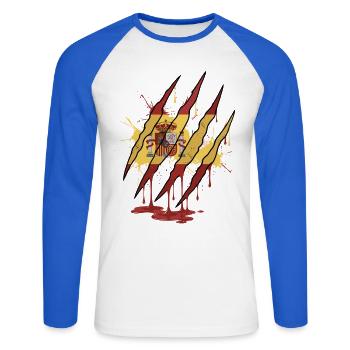 Scratch Mark Spain Flag Claw Grunge Style - Unisex Long Sleeve Baseball T-Shirt - white/royal blue - Front - Nik (191cm)
