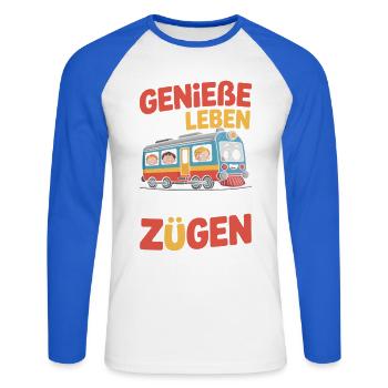 Railway Enjoy life to the fullest Railway - Unisex Long Sleeve Baseball T-Shirt - white/royal blue - Front - Nik (191cm)