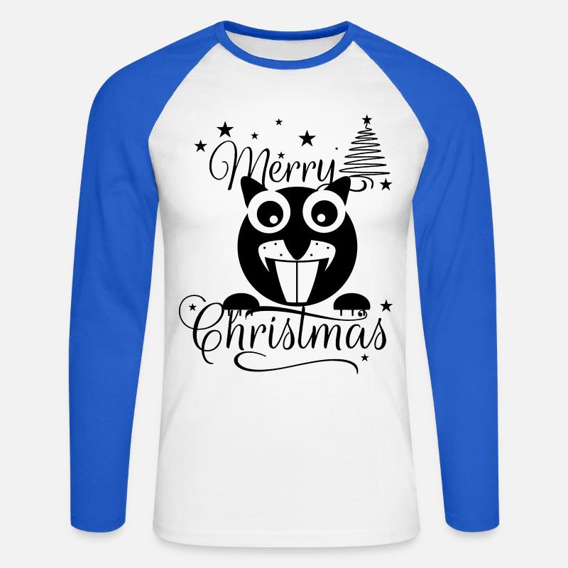 Merry Chrysstmans Eichhornchen  - Unisex Baseballshirt langarm - Weiß/Royalblau