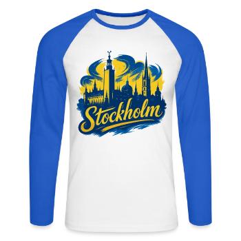 Stockholm Jaune Bleu Capitale Suède Cadeau - T-shirt baseball manches longues Homme - blanc/bleu royal - Devant - Nik (191cm)
