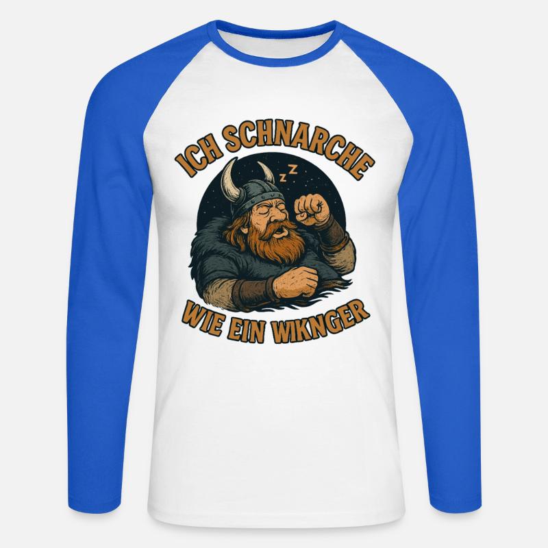 Ich schnarche wie ein Wikinger - Unisex Baseballshirt langarm - Weiß/Royalblau