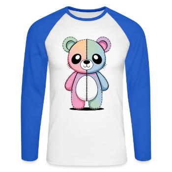 Kawaii Pastel Goth Patched Bear - Unisex Long Sleeve Baseball T-Shirt - white/royal blue - Front - Nik (191cm)