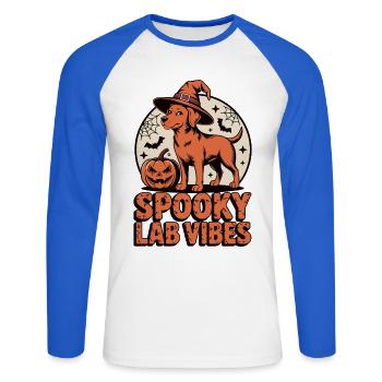 Spooky Foxred Labrador Halloween - Unisex Long Sleeve Baseball T-Shirt - white/royal blue - Front - Nik (191cm)