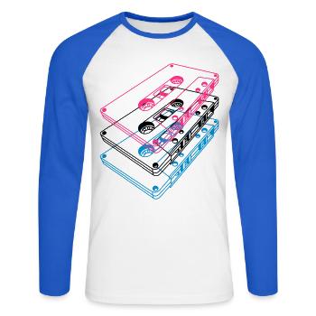 Kassetten 3D – Retro Mixtape Vintage Perspektive - Unisex Baseballshirt langarm - Weiß/Royalblau - Vorne - Nik (191cm)