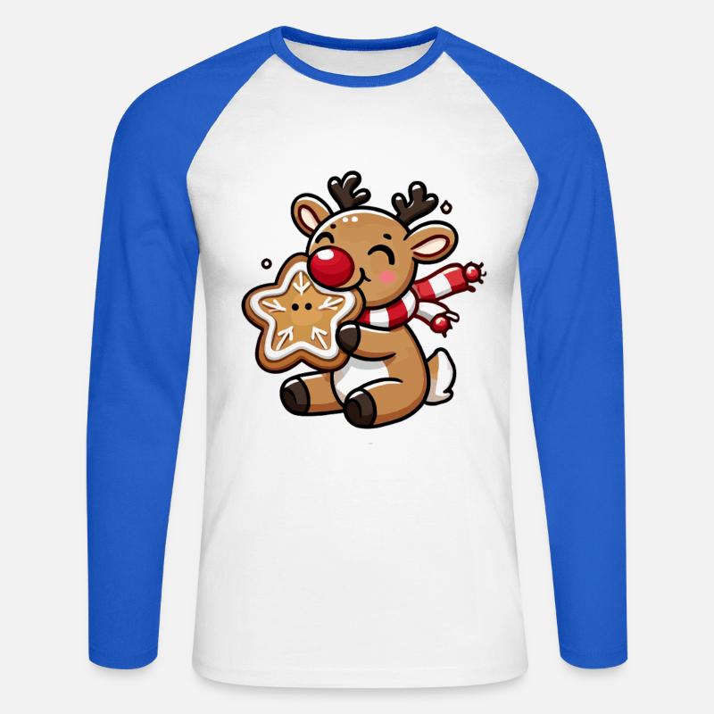 Rentier mit Plätzchen Freude - Unisex Baseballshirt langarm - Weiß/Royalblau