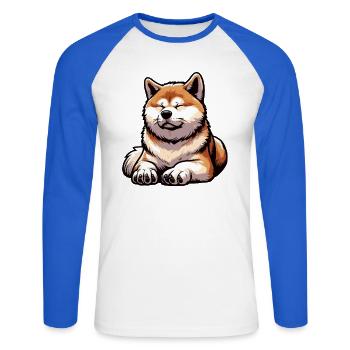 Talk To the Paw Akita Akitabesitzer Akitahund  - Unisex Baseballshirt langarm - Weiß/Royalblau - Vorne - Nik (191cm)