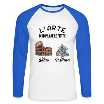 L’art d’empiler les pierres Humour Lazio - T-shirt baseball manches longues Homme - blanc/bleu royal - Devant - Nik (191cm)