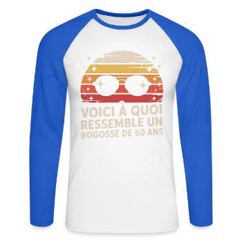 Vintage 60 Year Old Fun Glasses - Unisex Long Sleeve Baseball T-Shirt - white/royal blue - Front - Nik (191cm)