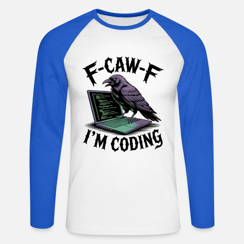 RabenCoder: Code Raven am Laptop - Unisex Baseballshirt langarm - Weiß/Royalblau