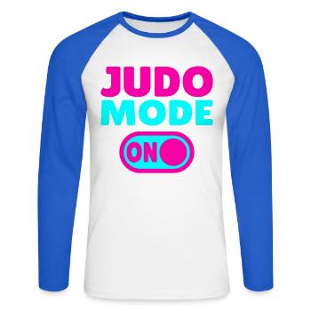 Judo Mode ON – Stärke, Disziplin & Kampfgeist - T-shirt baseball manches longues Homme - blanc/bleu royal - Devant - Nik (191cm)