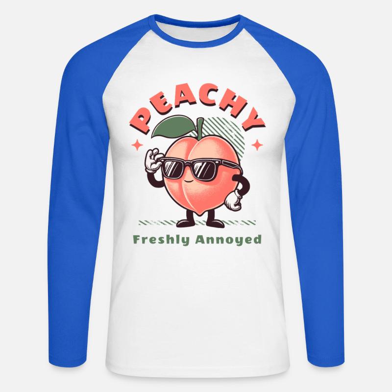Frucht Pfirsich Pfirsichblüte Süßes Obst - Unisex Baseballshirt langarm - Weiß/Royalblau