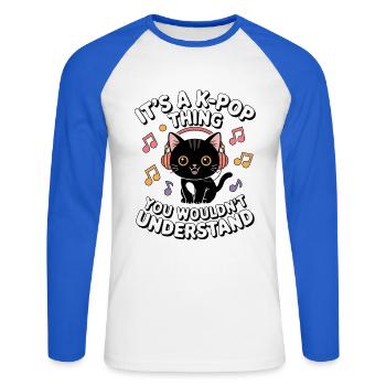K-Pop Thing Funny Korea Music Anime - Unisex Long Sleeve Baseball T-Shirt - white/royal blue - Front - Nik (191cm)