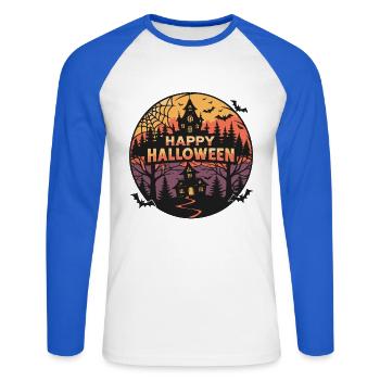 Halloween Ghostly Castle - Unisex Long Sleeve Baseball T-Shirt - white/royal blue - Front - Nik (191cm)