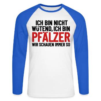I'm not angry - I'm Palatine - Unisex Long Sleeve Baseball T-Shirt - white/royal blue - Front - Nik (191cm)