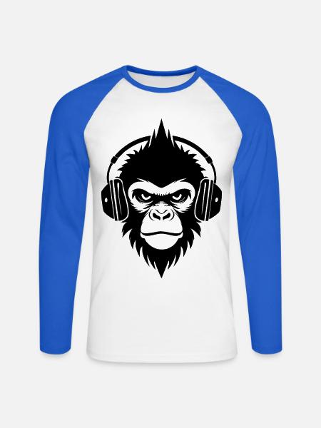 Klassischer Affenkopf Punk Studio Mix Shirt - Unisex Baseballshirt langarm - Weiß/Royalblau