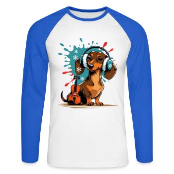 Wintermusik-Dackel mit Kopfhörern - Unisex Baseballshirt langarm - Weiß/Royalblau - Vorne - Nik (191cm)