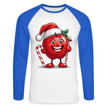 Cuddly apple in Santa Claus hat - Unisex Long Sleeve Baseball T-Shirt - white/royal blue - Front - Nik (191cm)