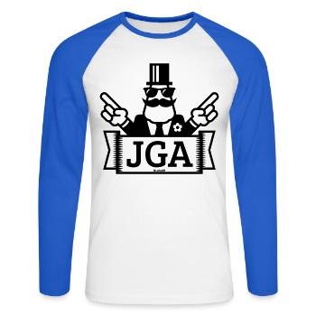 JGA Handzeichen (Junggesellenabschied / 1C) - Unisex Baseballshirt langarm - Weiß/Royalblau - Vorne - Nik (191cm)