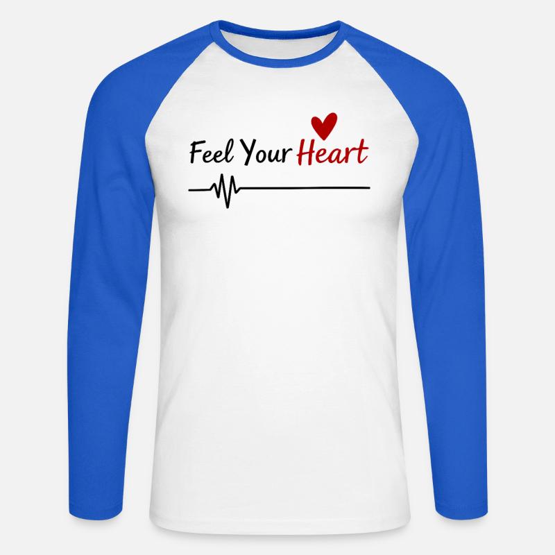 Feel Your Heart Statement Spruch - Unisex Baseballshirt langarm - Weiß/Royalblau