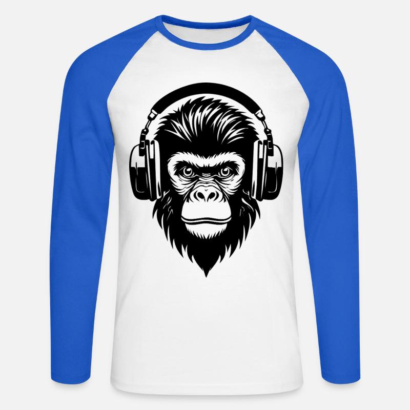 Comic-Affe mit Strähnen und Kopfhörern Shirt - Unisex Baseballshirt langarm - Weiß/Royalblau