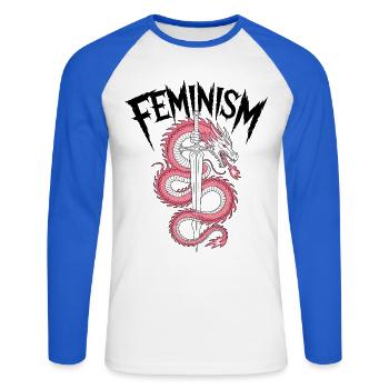 Lame du dragon Feu rose - T-shirt baseball manches longues Homme - blanc/bleu royal - Devant - Nik (191cm)